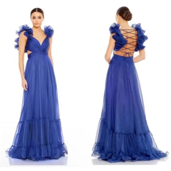 Mac Duggal 67911 Chiffon Cutout Ruffled Empire Waist Dress Size 6 NWT - Picture 3 of 13